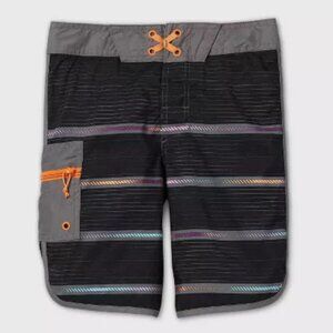 ART CLASS youth charcoal gray & rainbow stripe dolphin hem board shorts 16 Husky